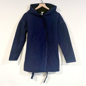 BENCH NAVY BLUE HOODED TRENCH WITH SNAP CLOSURE AND TIE WAIST SIZE SMALL NWT